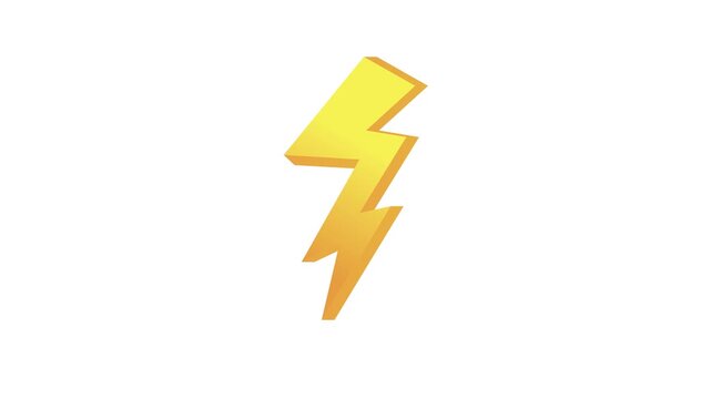 3d yellow lightning bolt icon isolated on white background for energy concepts doodle animated 4k stock video
