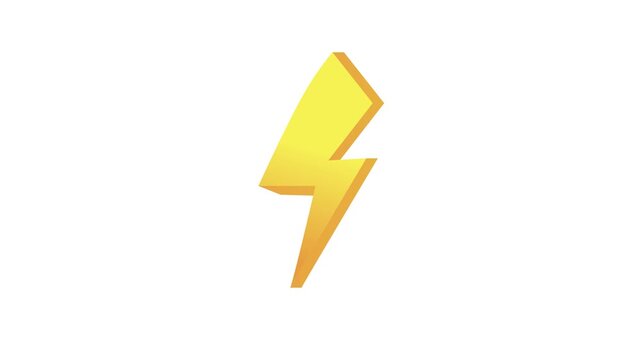 Yellow lightning bolt icon isolated on white background for energy concepts doodle animated 4k stock video