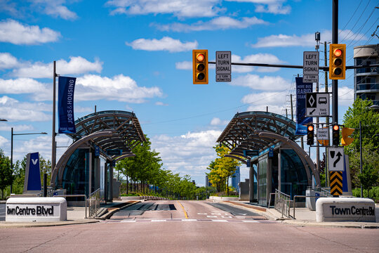 View of VIVA bus rapid transit station on Highway 7. Markham, Canada - May 30, 2026.