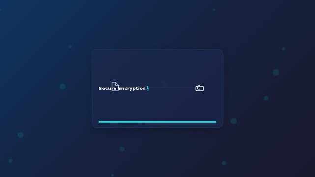 Data encryption process with lock and key on a user interface panel. Minimal flat design motion graphics animation showing data transfer and secure status. Cybersecurity concept