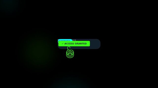 Fingerprint authentication UI animation. Biometric scan with access granted status on a vertical mobile interface. Motion graphics for app security