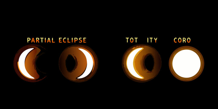 solar eclipse phases vector illustration partial totality
