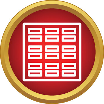Ventilation grid icon representing a filter or radiator in a red and gold circular frame