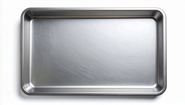Rectangular metal baking tray isolated on white background