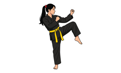 Martial artist in black uniform performing a kick illustration © Angela