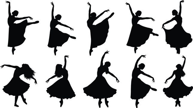 Ballet dancers silhouette collection graceful poses for artistic design