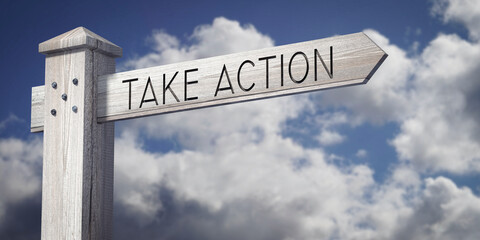 Take action - wooden signpost with one arrow © PX Media