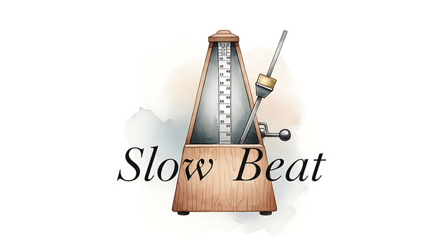 Watercolor metronome with slow beat label isolated on a transparent background, watercolor slow beat, tempo marking