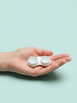 hand holding open white contact lens case vision correction medical service