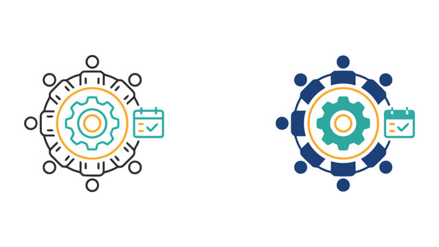 Team project planning and task scheduling with progress tracking gear icon vector illustration