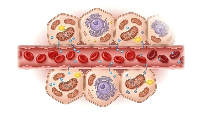 Red blood cell oxygen exchange in tissue capillaries