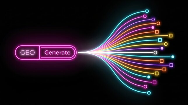 neon geo generate button with branching lines network infrastructure