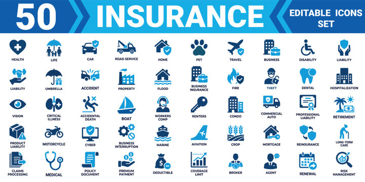 Insurance icon set collection 50 editable vector illustrations for risk management coverage