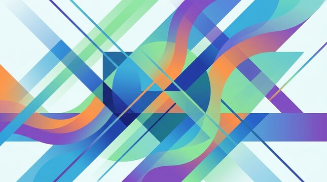 Vibrant Abstract Geometric Composition with Intersecting Lines and Gradient Shapes