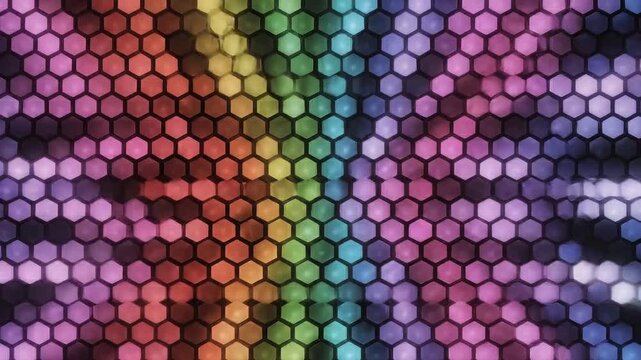 Abstract Rainbow Hexagon Grid Background with Flowing Colorful Gradient Lights Animation