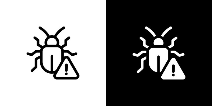 Error Detection Bug Warning Icon concept with flat Black White Background. Vector illustration.