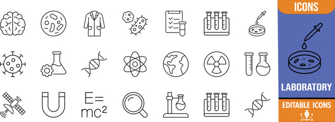 Science laboratory research equipment icons. dna icon set, test tube icon set, microscope icon set © Romjan