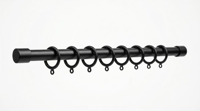 Black curtain rod with rings for hanging curtains in a simple design and style meant for home use