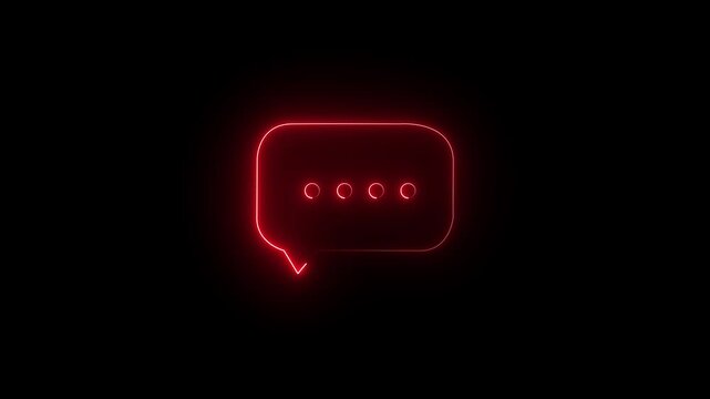 Glowing red speech bubble icon with white ellipsis dots on black background minimalist design