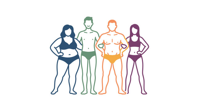 Diverse group of people with different body types standing together in a line.