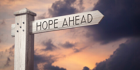 Hope ahead - wooden signpost with one arrow © PX Media