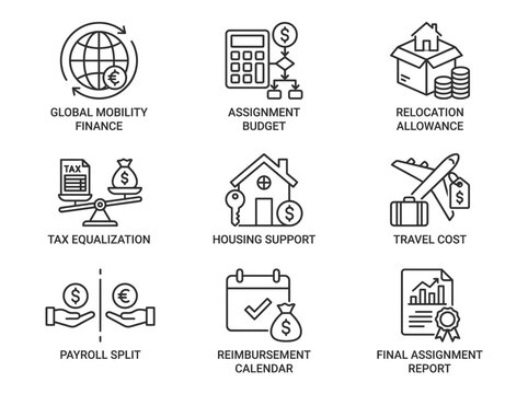 Financial Icons for Global Business and Planning