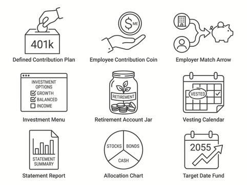 Financial Planning Icons for Retirement and Investment