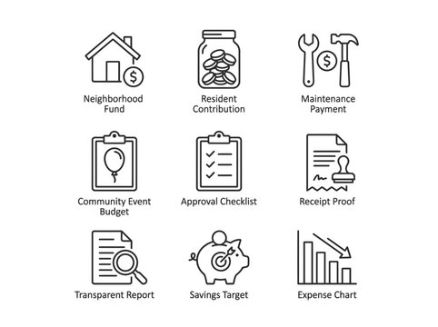 Financial icons set for budgeting and planning