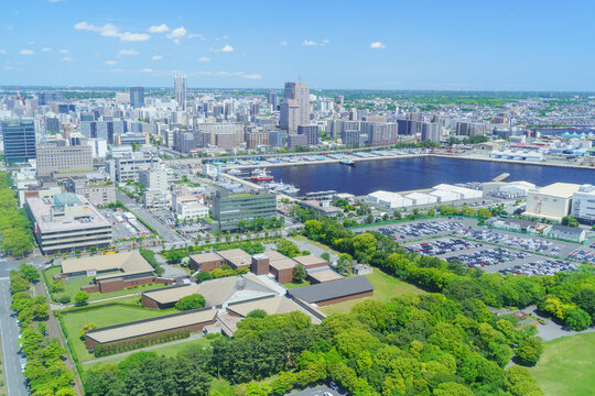日本の風景【千葉県千葉市】千葉ポートタワーから見た千葉市の風景(千葉県立美術館周辺)