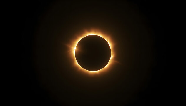 Total Solar Eclipse with Fiery Corona and Diamond Ring Effect in Dark Sky
