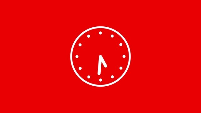 Minimalist clock icon on vibrant red background with clean design and modern aesthetic