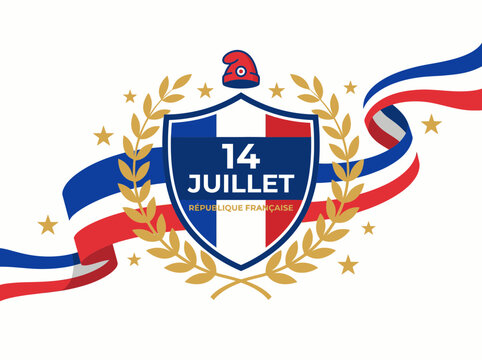 Bastille Day Celebration Emblem with French Tricolore Flag