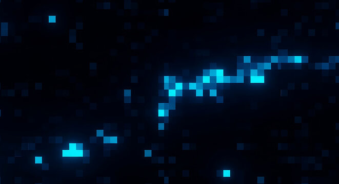 Digital data stream with glowing blue pixels in motion technology abstract background connectivity information communication