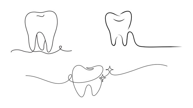 Minimalist continuous line art drawing of dental teeth symbols for dentistry and oral healthcare concept with dentistry continuous minimalist background stomatology treatment