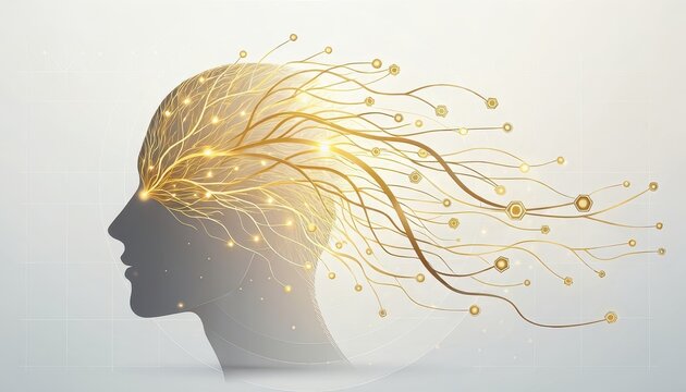 Mindset shift concept. Abstract human head with neural network connections representing brain activity