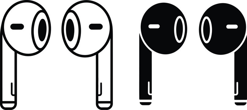 Air Pods Icon Vector Illustration Featuring Wireless Audio Device Symbols in Solid and Outline Styles Designs Vector Designs
