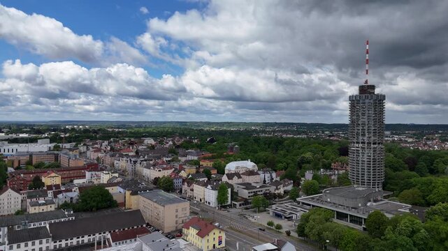 Clear windy skyline view with Hotelturm and congress hall