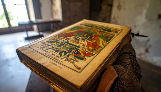 An ancient Aztec codex manuscript displaying vibrant faded colors and detailed pictographic script, a significant historical artifact.