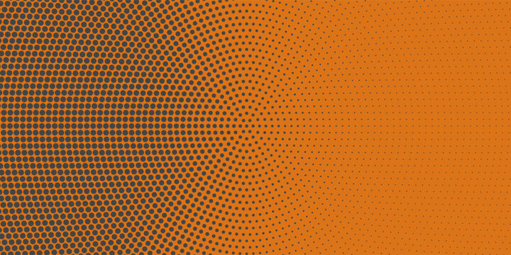 Orange halftone radial dots pattern background. Vintage pop art retro comic style vector texture.