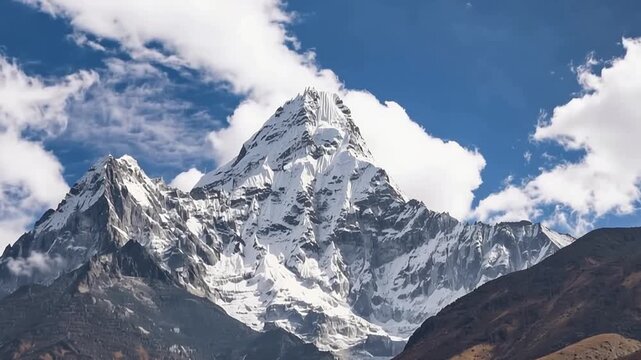 Ama Dablam in Nepal. Trekking and sports. Aerial view.
