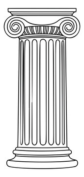 Outline illustration of an ionic column depicting classical Greek architecture for history and education design
