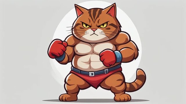 Muscular Cartoon Cat Boxer Ready for a Fight.
