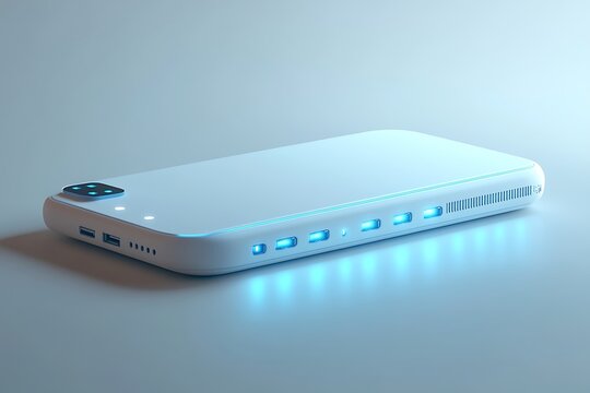 White portable power bank with blue lights, multiple usb ports portable charger