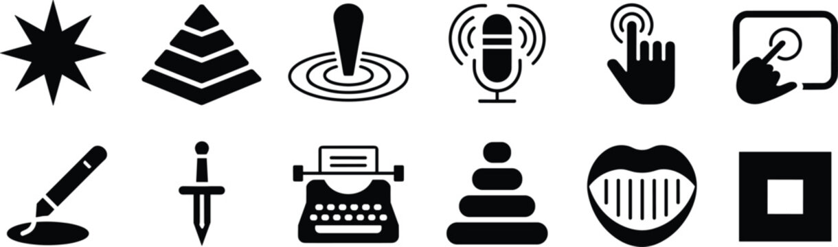 Abstract Silhouette Icon Set with Multimedia Interface Interaction and Vintage Communication Symbols for Modern Mobile App Graphic Designs