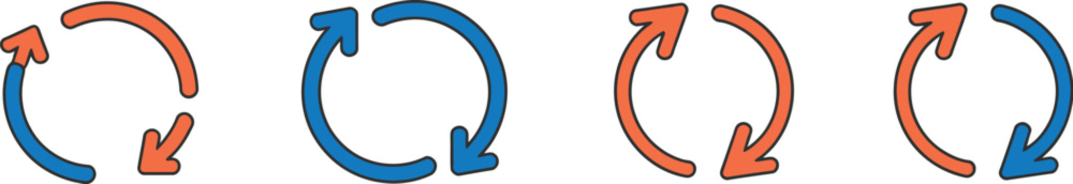 Arrows Icon Vector Collection with Circular Refresh, Return, Repeat, and Reversible Arrow Line Symbols for Modern Designs Vector Designs