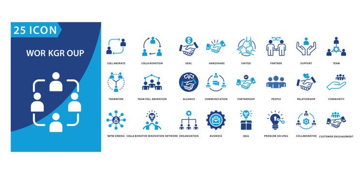 workgroup icon set of collaborate, collaboration, deal,
handshake, united, partner, support, team, teamwork,
team collaboration, alliance, communication, partnership, people, relationship, workgroup,