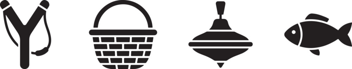Fishing tackle and equipment black silhouette icons horizontal banner set © Open Expression