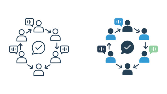 People in circle communication process vector icon showing team discussion and consensus for corporate meeting and project management