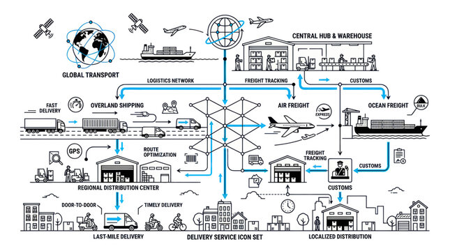 Global Logistics Network: Supply Chain, Freight Transport, and Delivery Services