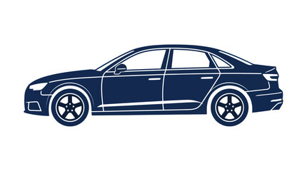 Obraz premium Modern Sedan Car Silhouette, Blue Outline, White Background, Vector Art